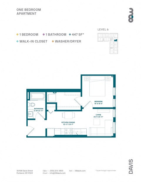 38 Davis_ One Bedroom One Bathroom 447 Sq. Ft.